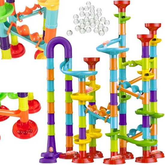 Playos® - Knikkerbaan - 113 delig - Inclusief 30 Knikkers - Ball Track - Constructie Speelgoed - Educatief - Bouwen - STEM Speelgoed