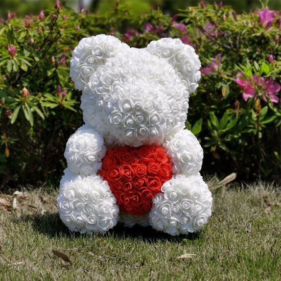 Rose Bear met Gift Box 40cm-Wit(Rood Hart)