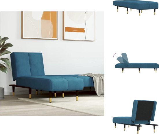 vidaXL Chaise longue réglable - Velours - Blauw - 55x140x70 cm - Expérience d'assise confortable - Chaise longue