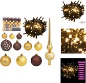 vidaXL Kerstballenset - Glanzend goud - matgoud en brons - 20x3cm/21x4cm/20x6cm - Met 150 LEDs en 8 lichteffecten - Kerstbalhaakjes