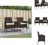 vidaXL Banc de jardin avec table - Marron - 151x61x85 cm - Rotin PE résistant à l'eau - Acier enduit de poudre - Coussins confortables - Assemblage requis - Canapé lounge