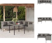 vidaXL L-vormige tuinbank grijs PE-rattan - 220 x 162 x 79.5 cm - Inclusief kussens - Loungebank