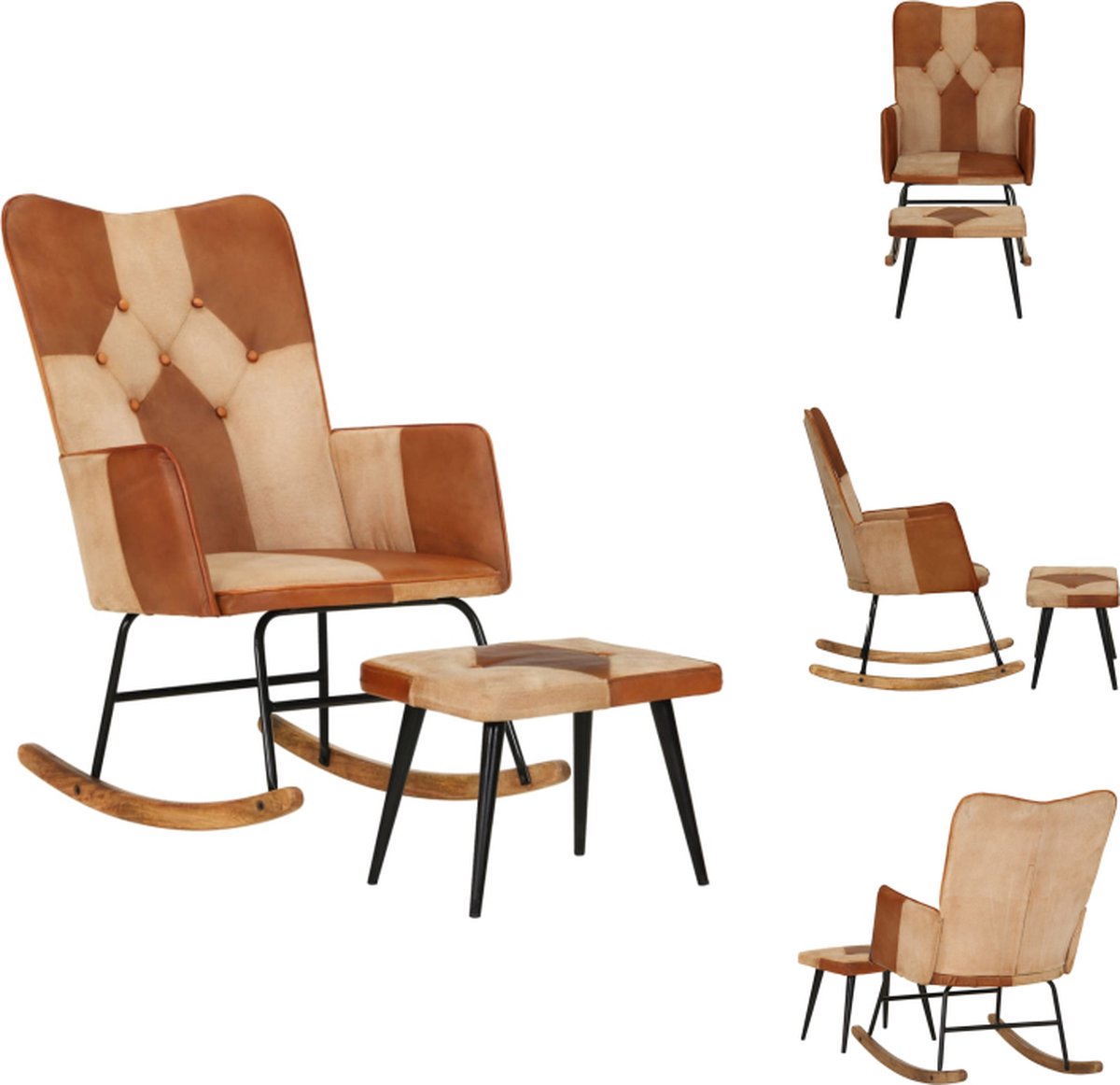 VidaXL Schommelstoel relaxstoel Woonkamer slaapkamer loungemeubel 56 x 74 x 93 cm Echt leer Schommelstoel