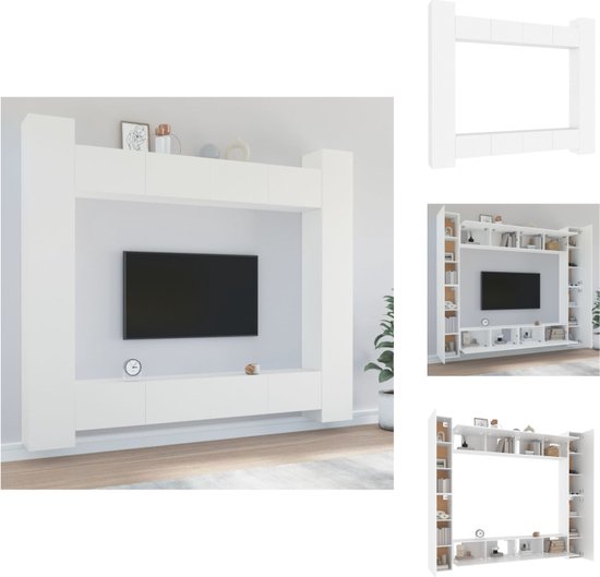 vidaXL TV-meubelset - klassiek ontwerp - stevig bewerkt hout - wandgemonteerd - wit - 4x 100x30x30 cm - 4x 30.5x30x110 cm - Kast