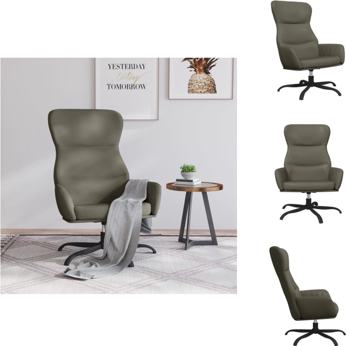 VidaXL Fauteuil Kunstleer Grijs 70 x 77 x 94 cm Dik gevoerd Fauteuil