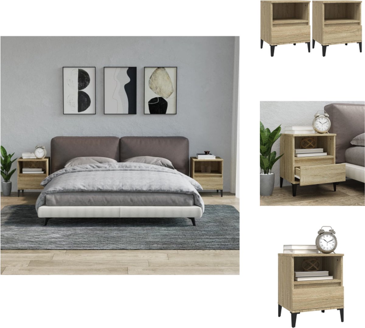 VidaXL Nachtkastje Sonoma Eiken 40 x 35 x 50 cm Met opbergruimte Kast