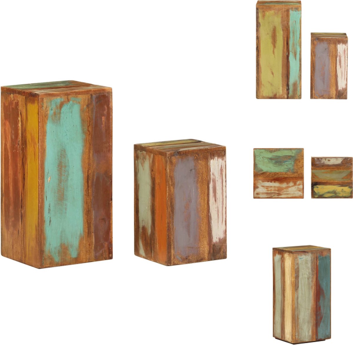 VidaXL Houten Tafeltjes Set van 2 28x28x59 cm en 23x23x39 cm Handgemaakt van gerecycled hout Tafel