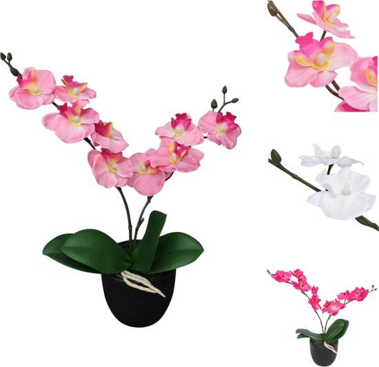vidaXL Orchidee Kunstplant - 30 cm - 4 bladeren - 9 bloemen - Realistisch - Duurzaam - met pot - Kunstplant