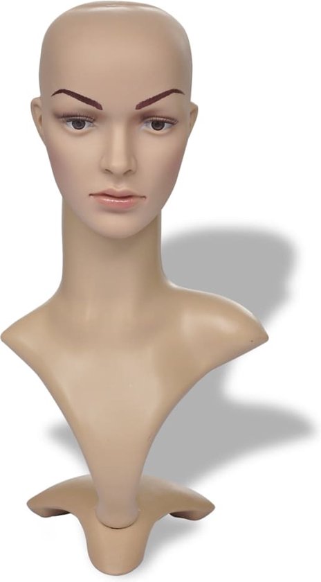 vidaXL Mannequin Hoofd 3-delig - PE - Lichte huid met makeup - 27x51cm - Paspop - vidaXL