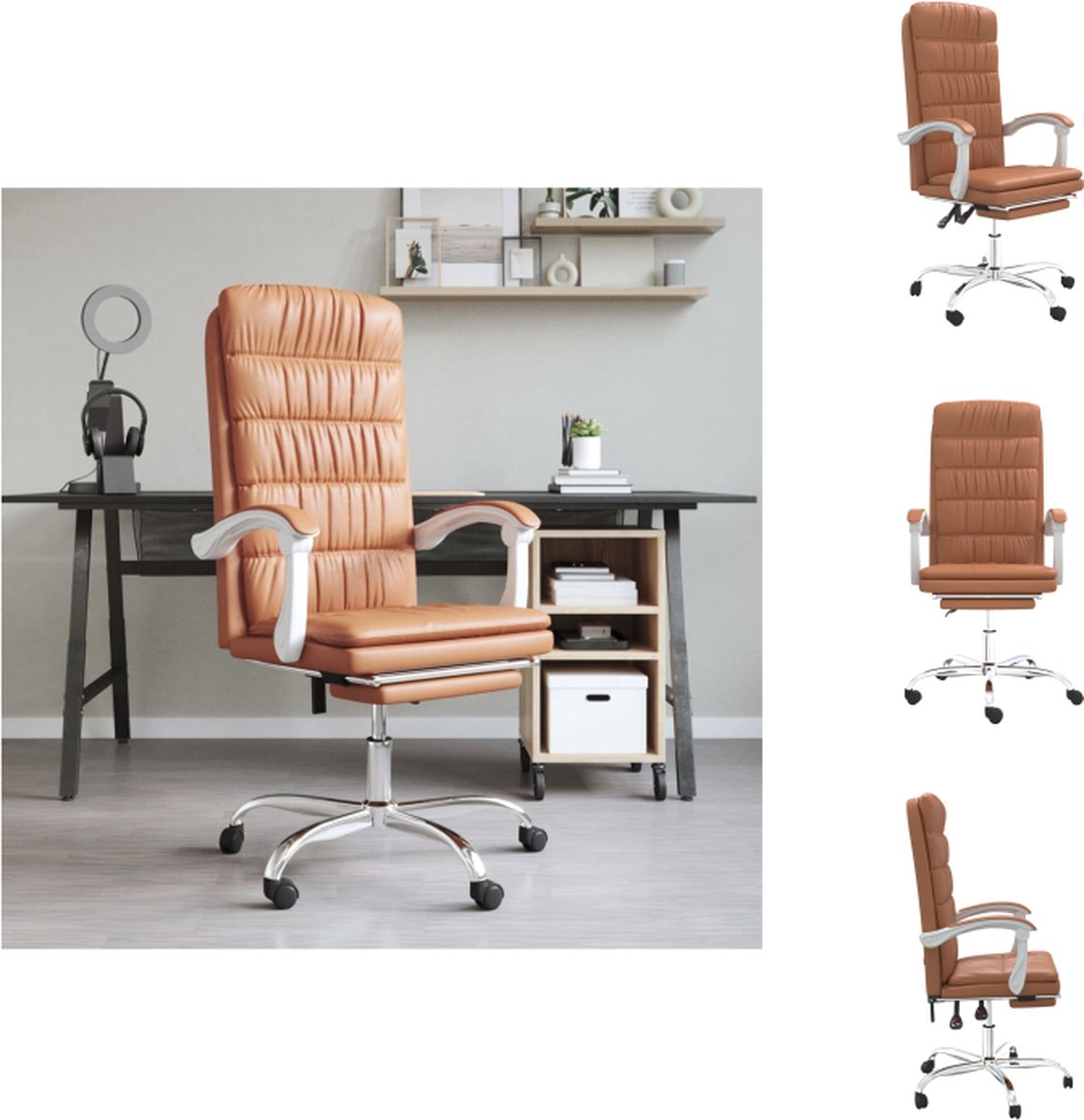 vidaXL Verstelbare Bureaustoel - Bruin Kunstleer - 63 x 56 x (112.5 - 122) cm - Verstelbare Rugleuning en Voetensteun - Bureaustoel