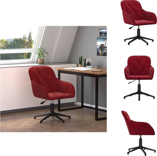 vidaXL Draaibare kantoorstoel - fluweel - wijnrood - 56x61.5x72-80cm - Metaal en multiplex - Verstelbare hoogte - Bureaustoel