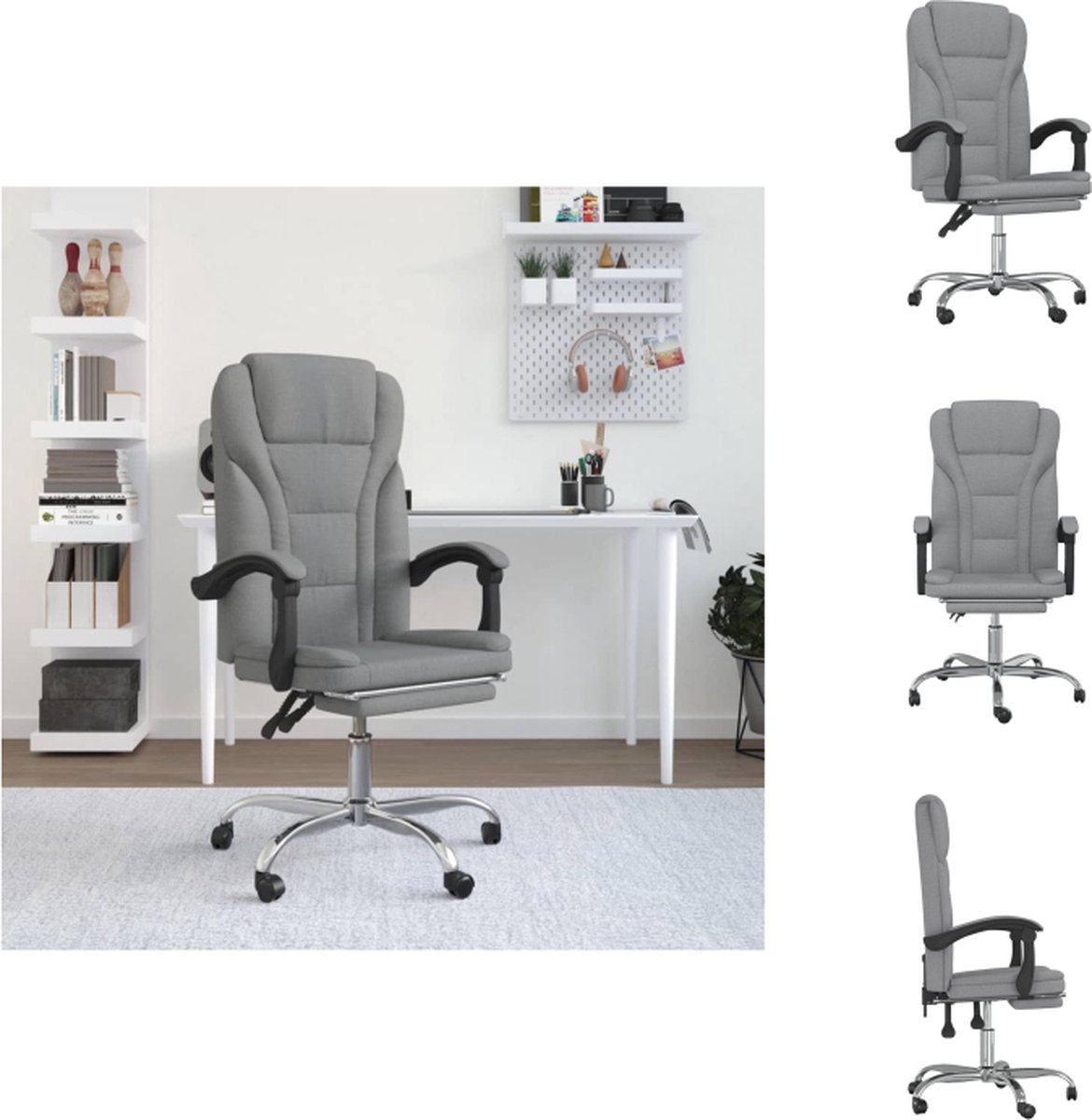 vidaXL Bureaustoel Verstelbaar - Lichtgrijs - Duurzaam materiaal - Verstelbare rugleuning en voetensteun - Handig ontwerp - Stevig en stabiel frame - 63x56x(112.5-122)cm - vidaXL - Bureaustoel