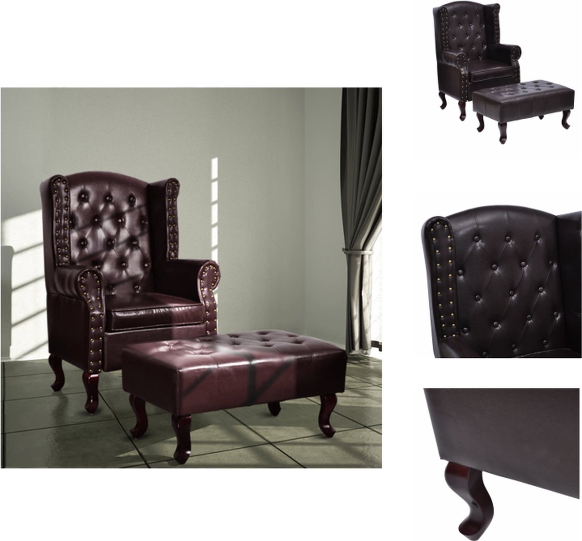 VidaXL Fauteuil Antiekbruin Chesterfield Kunstleer 66x78x111cm Fauteuil