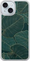 Casimoda® hoesje - Geschikt voor iPhone 15 - Monstera Leaves - 2-in-1 case - Schokbestendig - Bloemen - Verhoogde randen - Groen, Transparant
