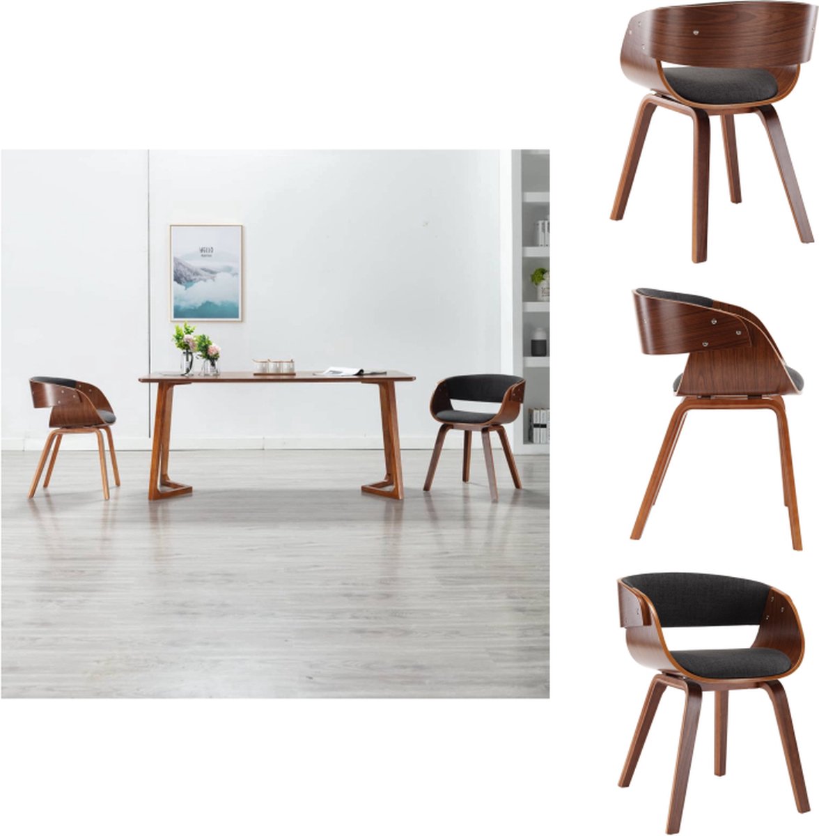VidaXL Eetkamerstoel Eetkamerstoelen 53x52x70 cm Grijs Donkerbruin Eetkamerstoel