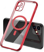 Hoesje Geschikt voor Apple iPhone 11 silicone Back cover met lenzbeschermer/magneet case Telefoonhoesje/transparant met Rood randen