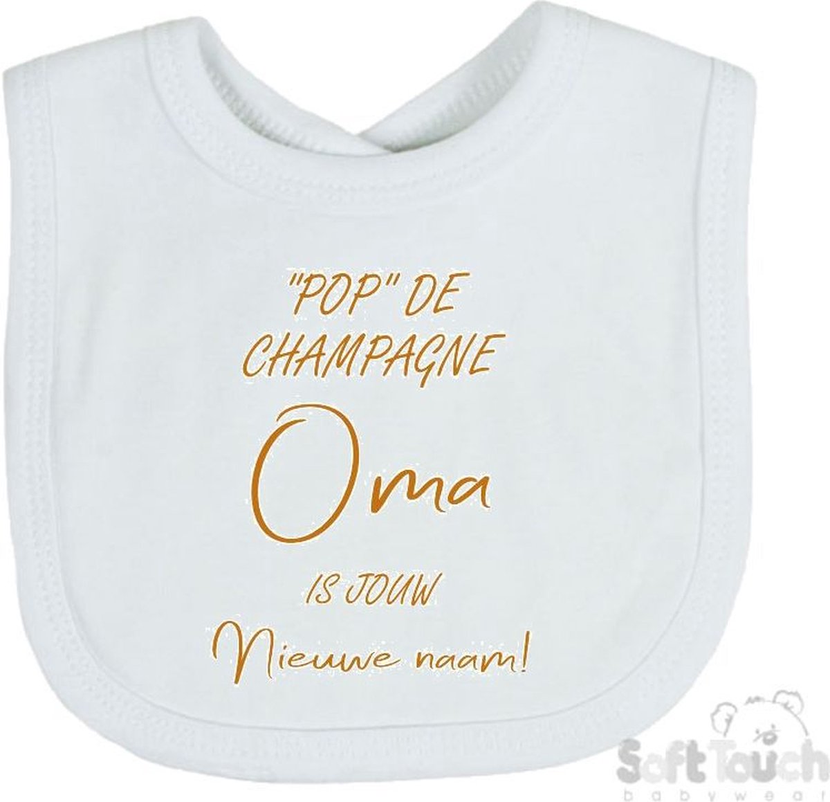 Goedkoopste Soft Touch Slabber Slabbetje Slab Pop de champagne Oma is jouw nieuwe naam! Unisex Katoen Wit/tan Maat 33x22 Cm