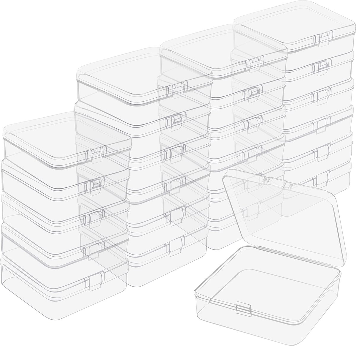 Belle Vous Klein Helder Plastic Opslag Dozen Containers met Scharnier Deksels (24 Pak) – L8,3 x B8,3 x H2,8 cm – Mini Doosjes Voor Pillen, Kralen, Sieraden & Hobby Items