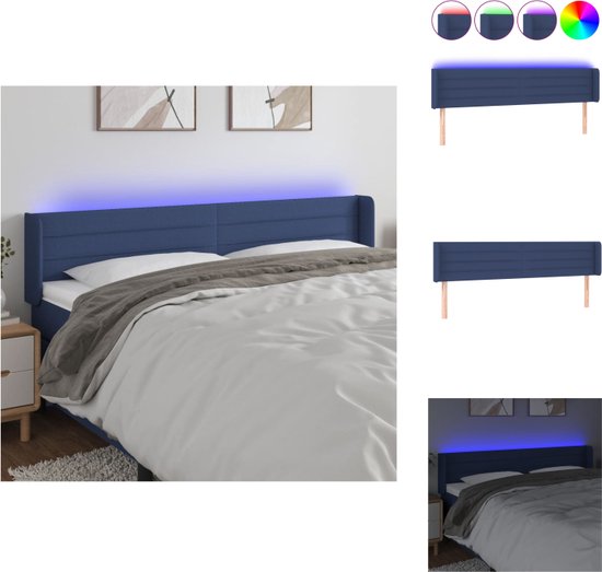 vidaXL Hoofdbord - Blauw - Stof - LED-verlichting - Verstelbare hoogte - Bedonderdeel
