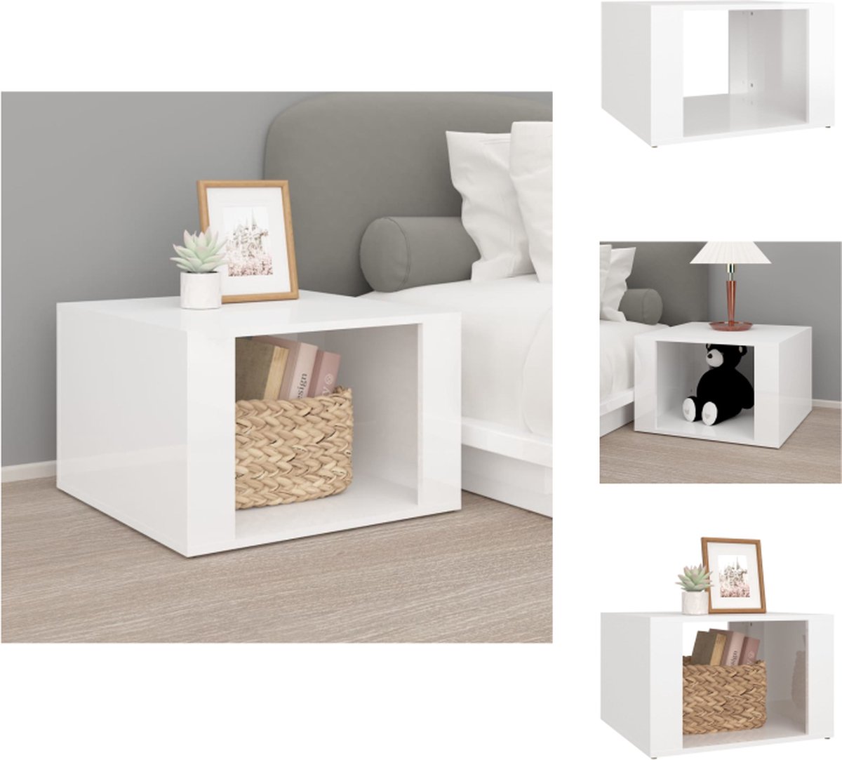 VidaXL Nachtkastje Hoogglans wit 57 x 55 x 36 cm Stevig materiaal Kast
