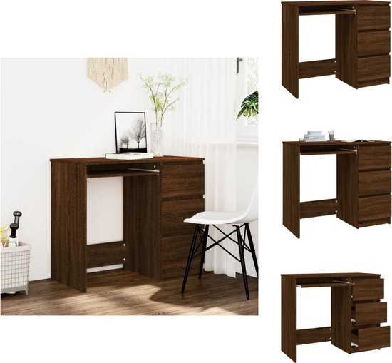 vidaXL Bureau met lades 102x50x76 cm bewerkt hout zwart, tafel, computerbureau, kantoorbureau, tafels, computerbureaus, kantoorbureaus