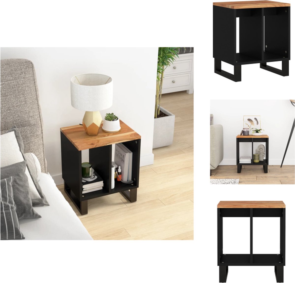 VidaXL Bijzettafel Massief acaciahout 40 x 31 x 46 cm Opbergruimte en stevig tafelblad Kast