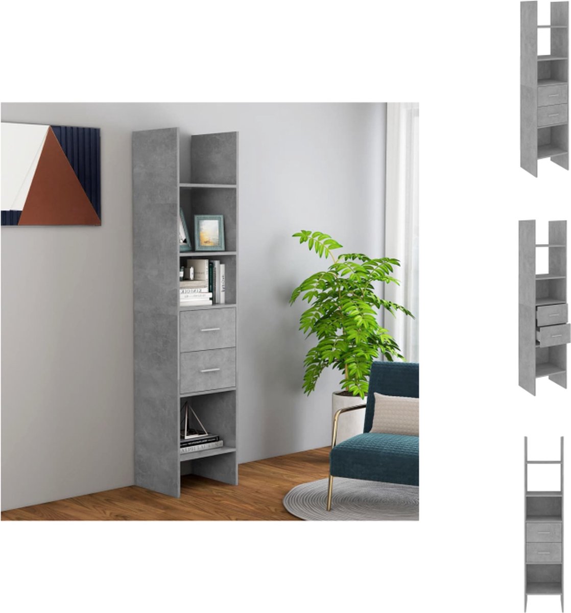 VidaXL Opbergkast Betongrijs 40x35x180 cm Stevig en duurzaam 4 vakken 2 lades Kast
