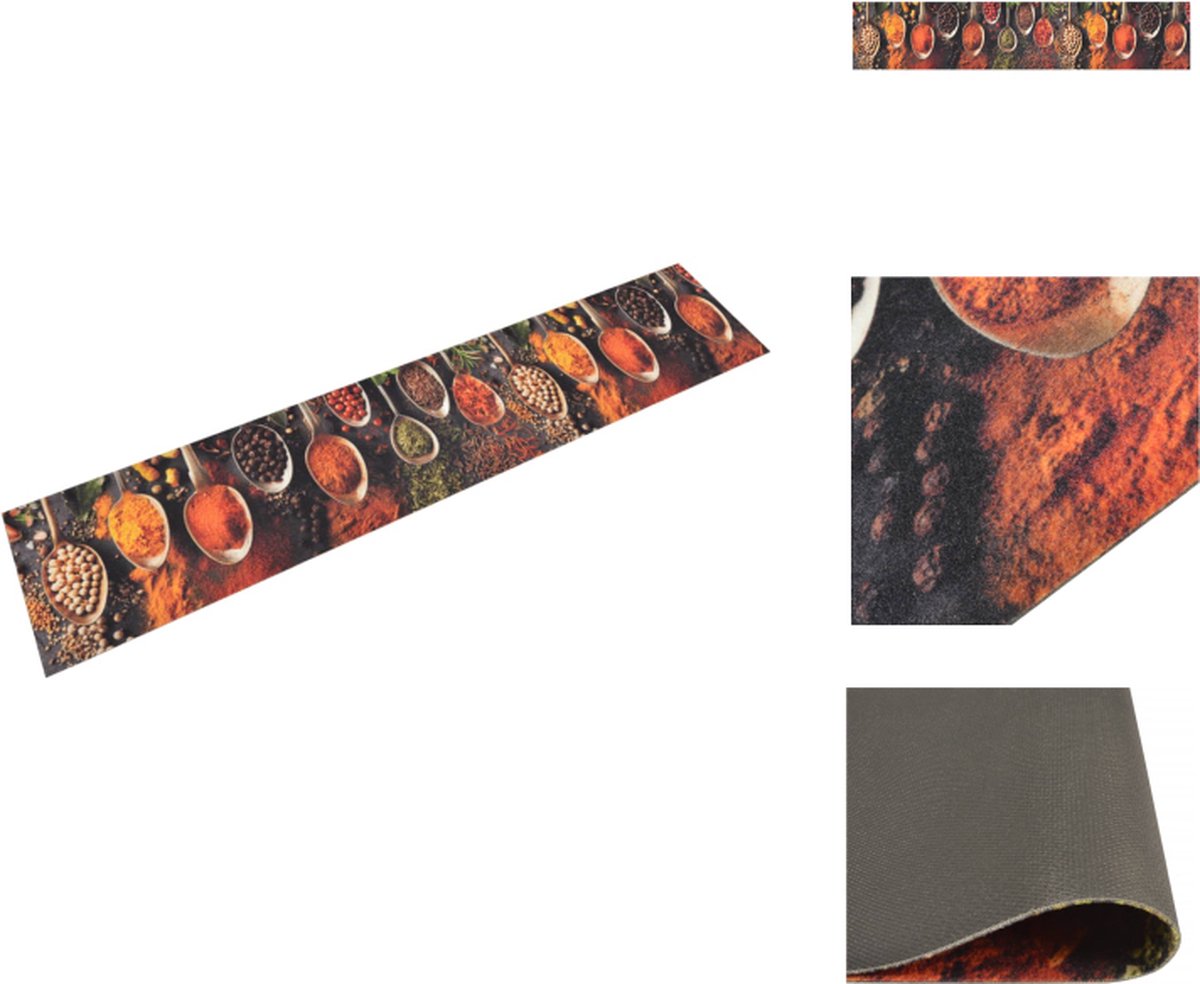 vidaXL Keukenmat - Lepel- en kruidenprint - 300 x 60 cm - Fluweel - Latex - 5 mm hoog - Deurmat