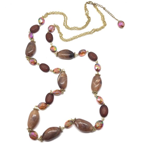 Collier Behave - collier de perles - chaîne longue - couleur or - marron - 100cm