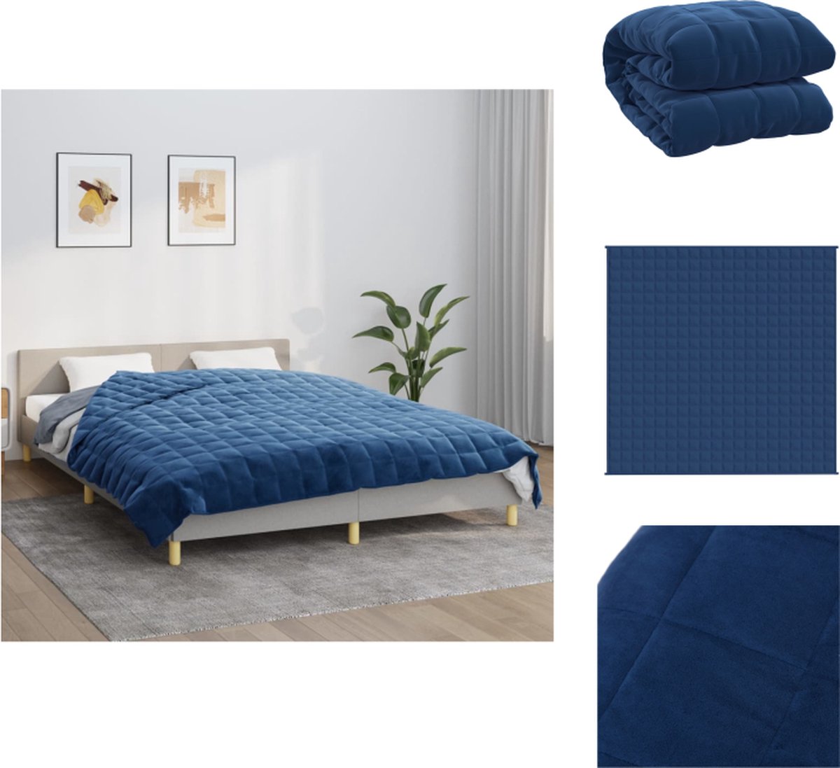 vidaXL Verzwaringsdeken - Verzwaringsdekens - Deken - Beddengoed - Verzwaringsdeken 200x200 cm 9 kg stof blauw