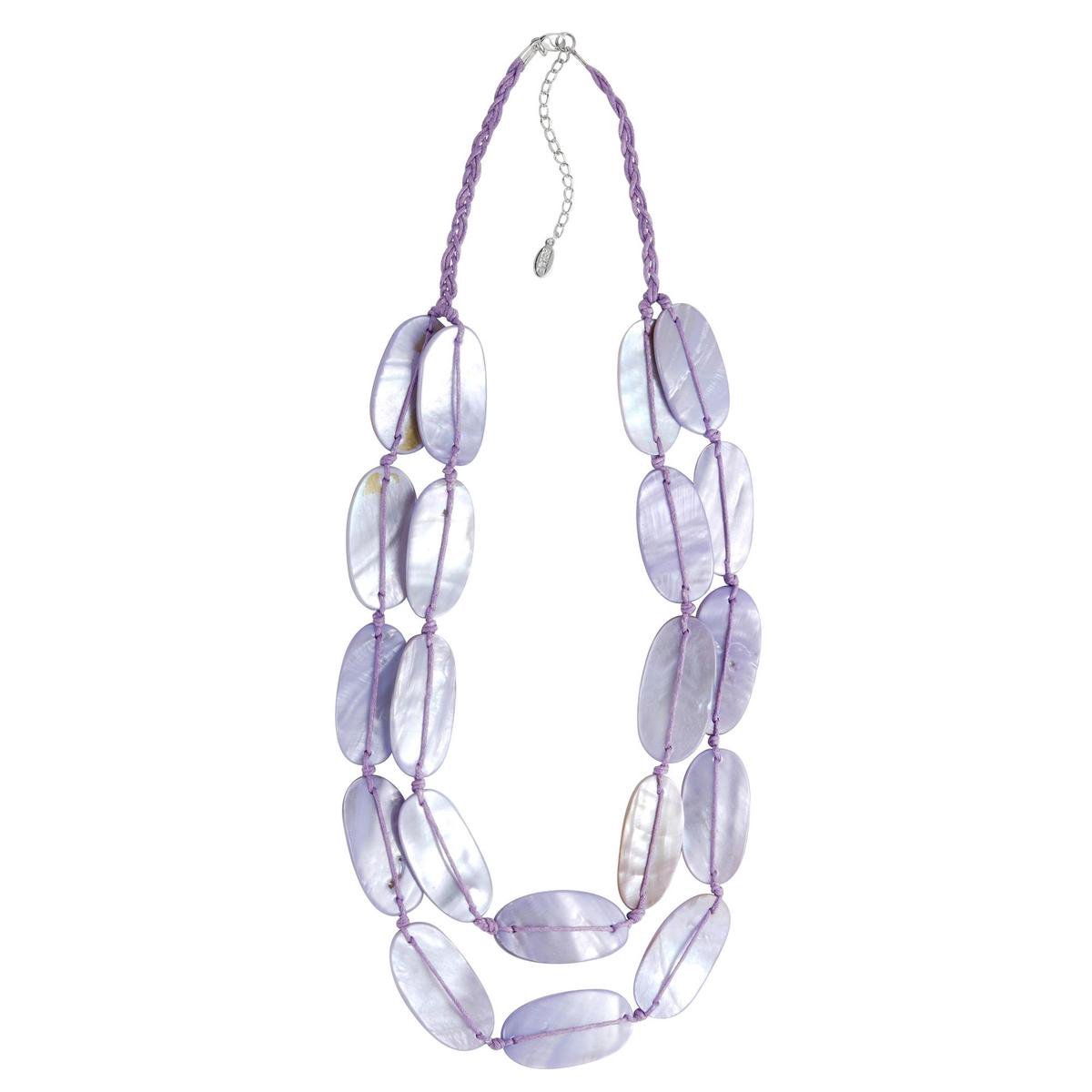 Behave - Gevlochten Lange Ketting met Lila Schelpen - Trendy Accessoire voor Dames