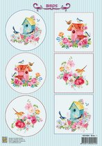 NEVI094 Nellie Snellen - A4 Decoupage knipvel Birds-1 - vogels vogel vogelhuisje bloemen bloesem nestkastje lente