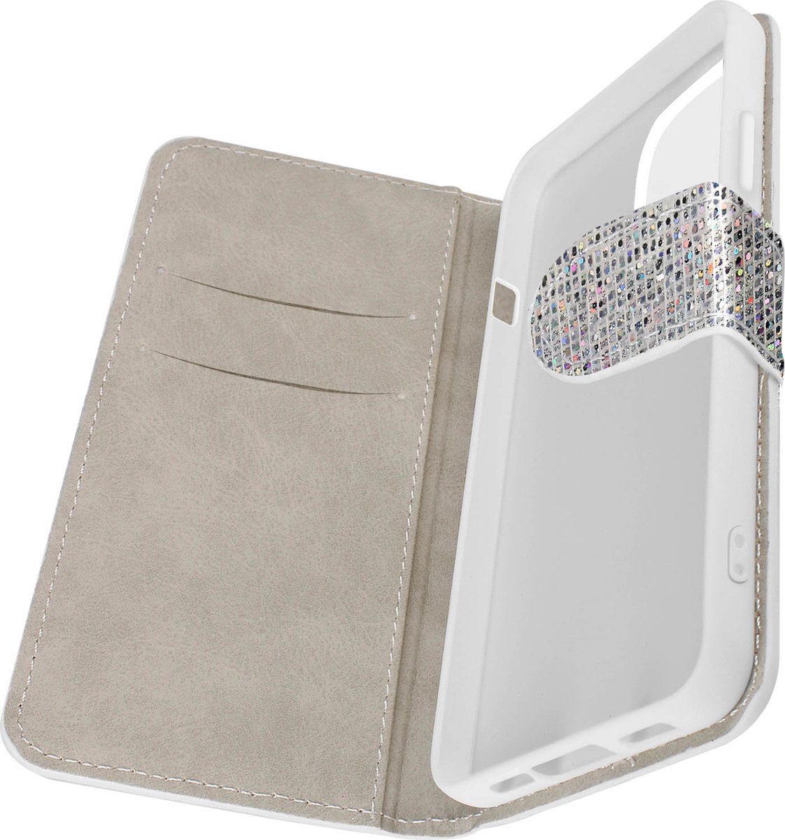 Avizar Foliohoes Geschikt voor iPhone 14 Pro Briljante disco-glamuitgave, Zilver