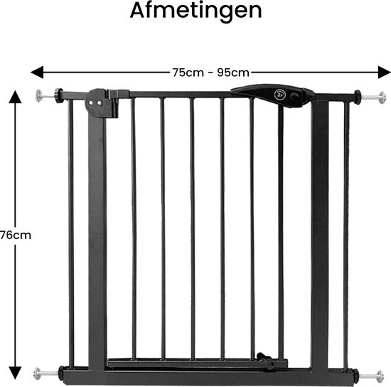JOIEYOU Trappoort Zonder Boren 85-95 cm Deurveiligheidspoort Trappoort voor Kinderen en Huisdieren, Eenhandig Openen, Zwart