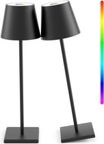 2 pièces - Lampe de table rechargeable - Dimmable - Aluminium - Lampe de bureau - Etanche - 38CM - Zwart - RGB