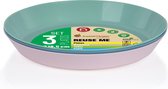 Juypal Borden - 3x - pastel tinten - kunststof - D18,5 x H2,5 cm - herbruikbaar - BPA-vrij