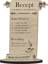 Recept pensioen - houten wenskaart - kaart van hout - VUT - pensionering - 12.5 x 17.5 cm