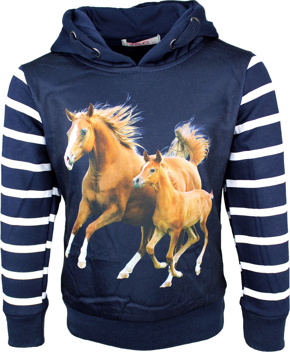 S&C Hoodie Paarden blauw Kids & Kind Meisjes Blauw - Maat: 86/92