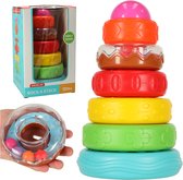 Playos® - Gekleurde Stapeltoren - 7 delig - Grote Kleurenringpiramide - Rammelaar - met Reliëf - Vormen Leren - Stapelringen- Rainbow Tower - Baby Stapelringen