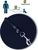 Miqdi lange lijn - BioThane – zwart - 5 meter lang – 9mm breed – XS/S – kleine hond – sleeplijn - géén handvat