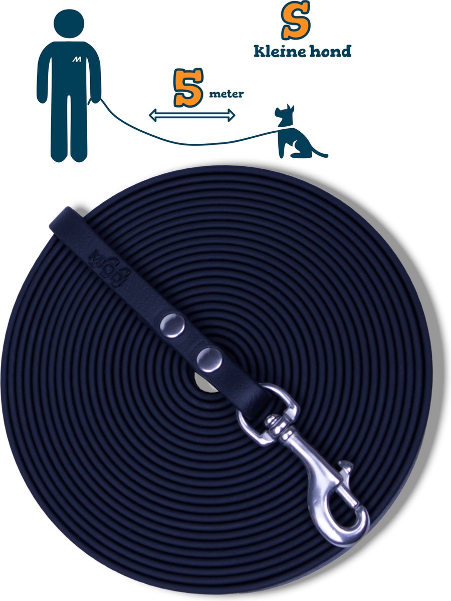 Miqdi BioThane® Sleeplijn 5 meter – zonder handvat – S (9 mm) – zwart – waterdicht & sterk