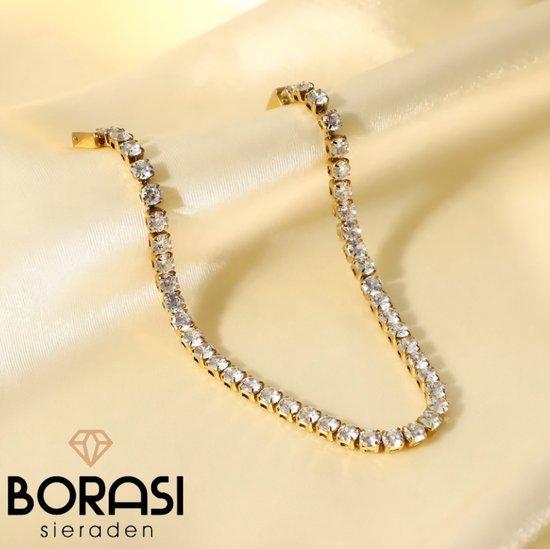 Borasi Tennis Armband Goud | 14K Goldplated | Zirkonia Stenen | 17 CM | Vrouwen Armband | Dames Armband | Cadeau Voor Haar | Elegante Armband | Best Verkochte Sieraden - Borasi
