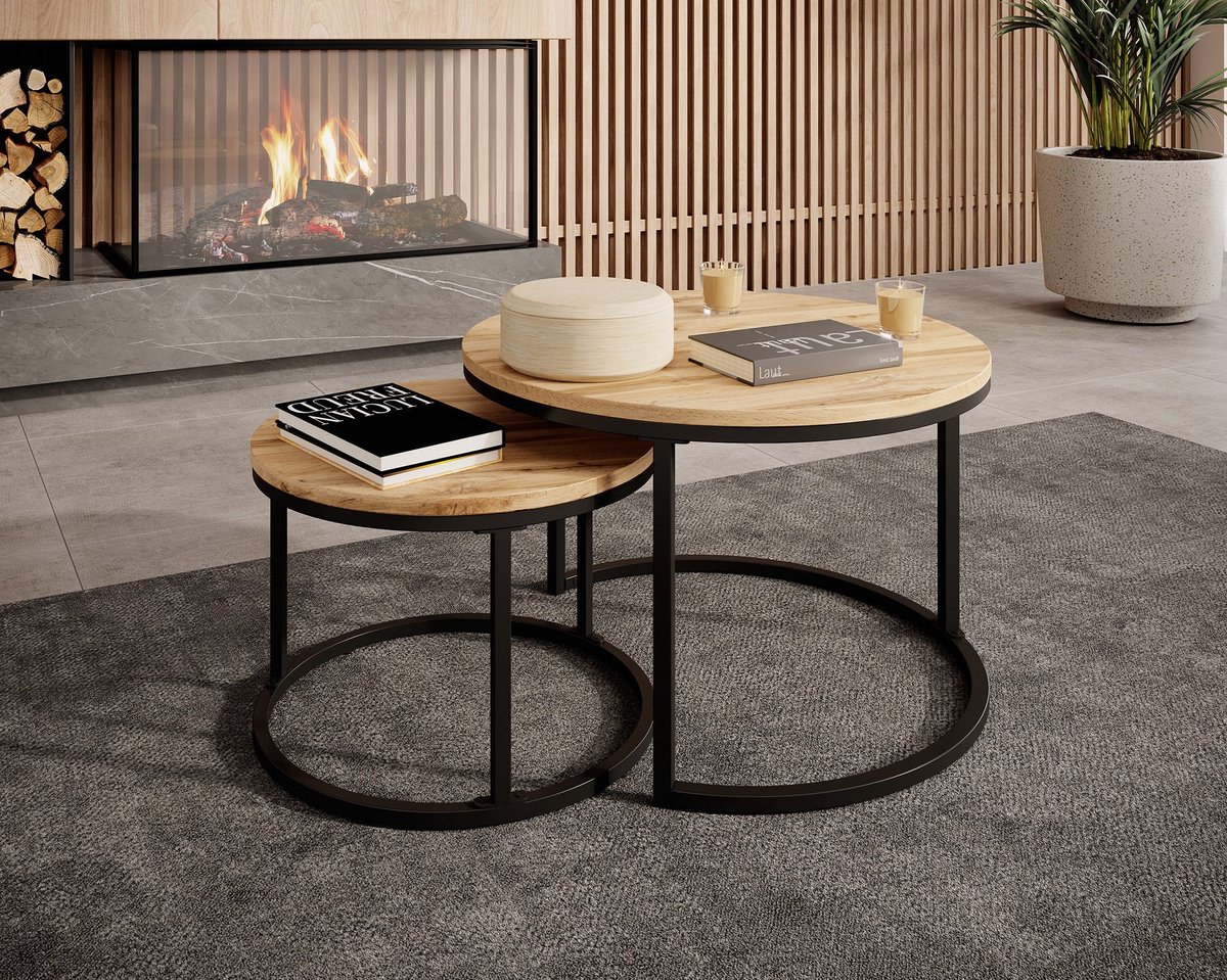 Meubella - Salontafel Ovalo - Eiken - set van 2