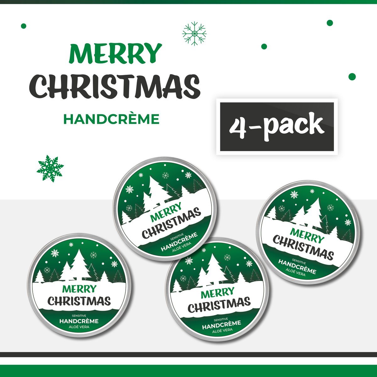 Goedkoopste Handcrème Merry Christmas - 4-Pack - 50 ml - 200 gram | Aloë vera - Kerstgeschenk - Klein Kerstcadeautje - Christmas Gift - Cadeau - Kerst - Kerstpakket - Kerstpakketten - Fijne Kerstdagen - Cadeautje - Feestdagen - Groen - Zilver