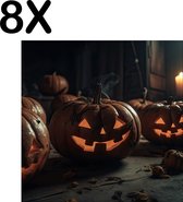 BWK Textiele Placemat - Spooky Halloween Pompoenen - Set van 8 Placemats - 50x50 cm - Polyester Stof - Afneembaar
