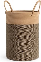 Geweven Katoenen Jute Wasmand met Handvatten, Grote Opbergmand voor Speelgoed in de Kinderkamer, Dekens in de Woonkamer, D 35 x H 50 cm, Zwart