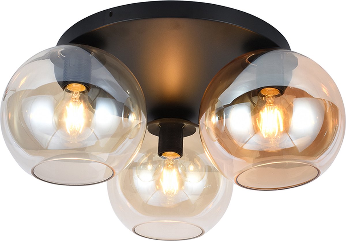 Olucia - EMERSON - Plafondlamp - Amber / Zwart - Vorm: Rond