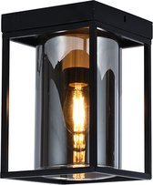 Olucia Jessa - Moderne Plafondlamp - Aluminium/Glas - Zwart - Rechthoek