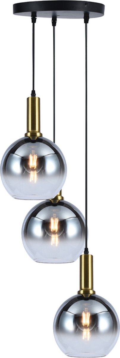 Olucia - EMERSON - Hanglamp - Grijs / Zwart - 3L - Vorm: Rond