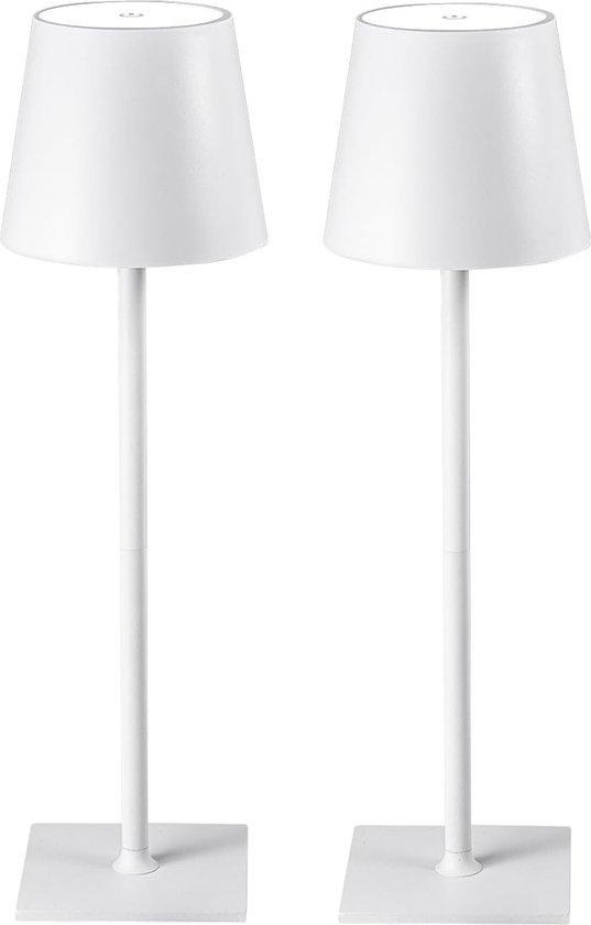 Oplaadbare Tafellamp - 2 stuks - Dimbaar - Modern - Draadloos - Aluminium - incl kabel - Wit - Stijlvol
